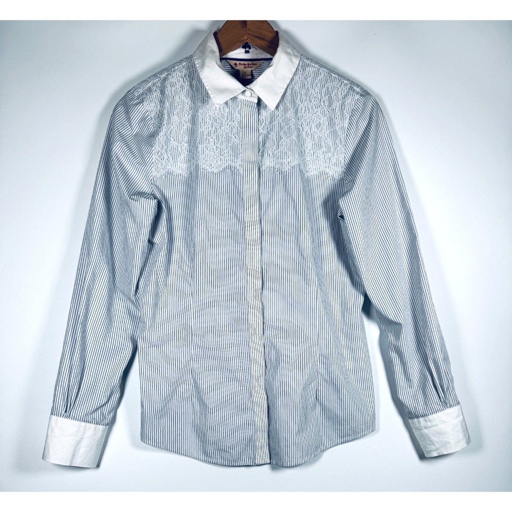 Brooks Brothers Red Fleece Womens 6 Stripe Lace Button Front Shirt Blue White